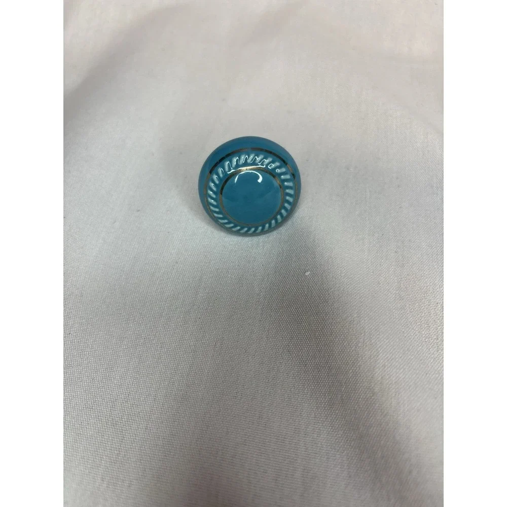 Set of 15 Blue & Gold Cabinet Knobs with Metal Hardware, approx 1.5 in Round